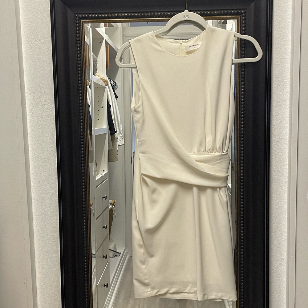 Commense Cream Draped Mini Wrap Dress
